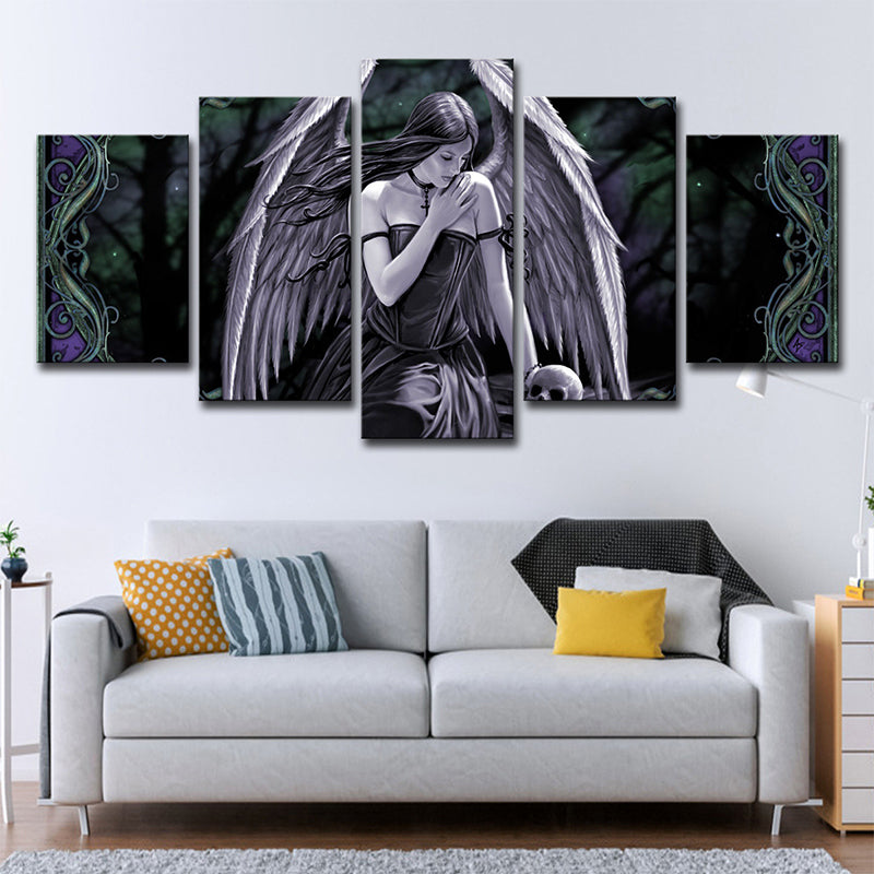 Digital Print Angel Wall Art Kids Style Multi-Piece Boys Bedroom Canvas in Purple-Green Clearhalo 'Art Gallery' 'Canvas Art' 'Kids' Arts' 1706321