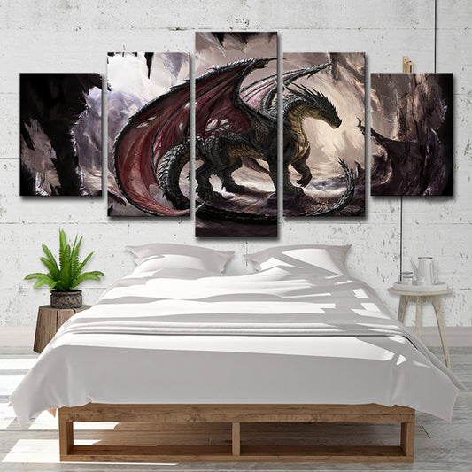 Fantasy Dragon Wall Art for Teenage Room Video Game Scene Canvas Print in Brown-Red Clearhalo 'Art Gallery' 'Canvas Art' 'Kids' Arts' 1706350