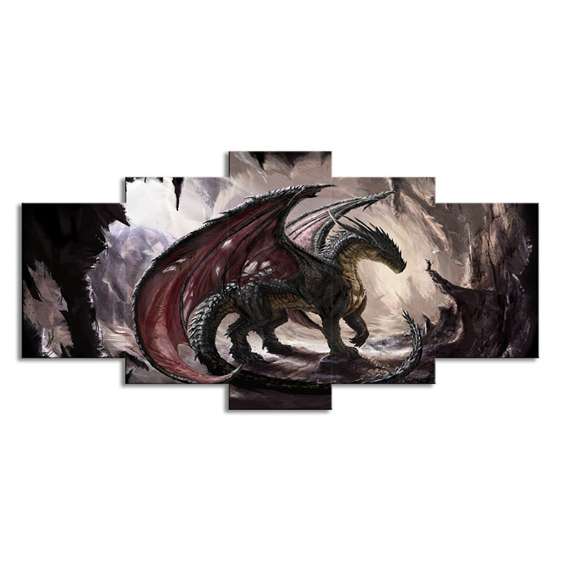 Fantasy Dragon Wall Art for Teenage Room Video Game Scene Canvas Print in Brown-Red Clearhalo 'Art Gallery' 'Canvas Art' 'Kids' Arts' 1706352