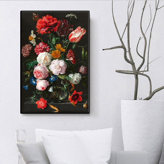 Traditional Bright Flower Wall Art Canvas Textured Red Painting for Living Room (Multiple Size Options) Red Clearhalo 'Art Gallery' 'Canvas Art' 'Traditional' Arts' 1706386