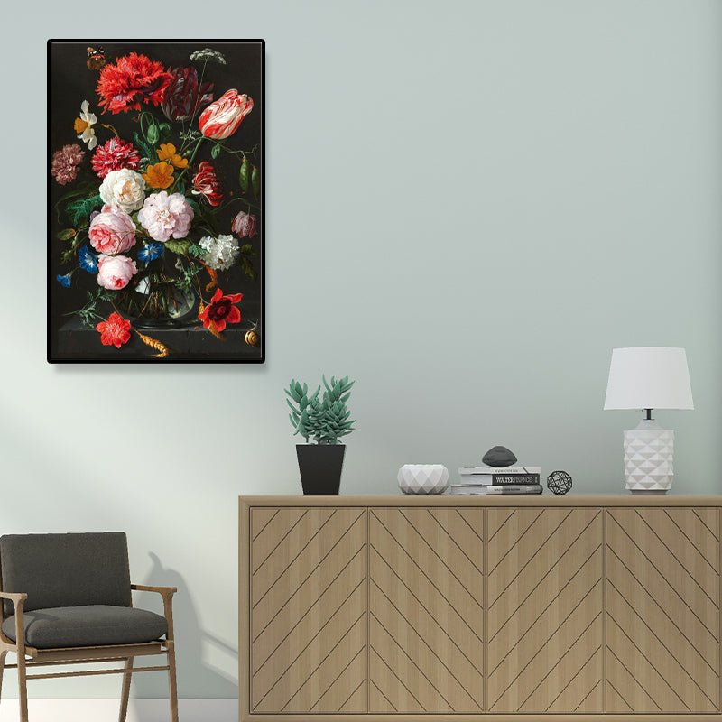 Traditional Bright Flower Wall Art Canvas Textured Red Painting for Living Room (Multiple Size Options) Clearhalo 'Art Gallery' 'Canvas Art' 'Traditional' Arts' 1706387