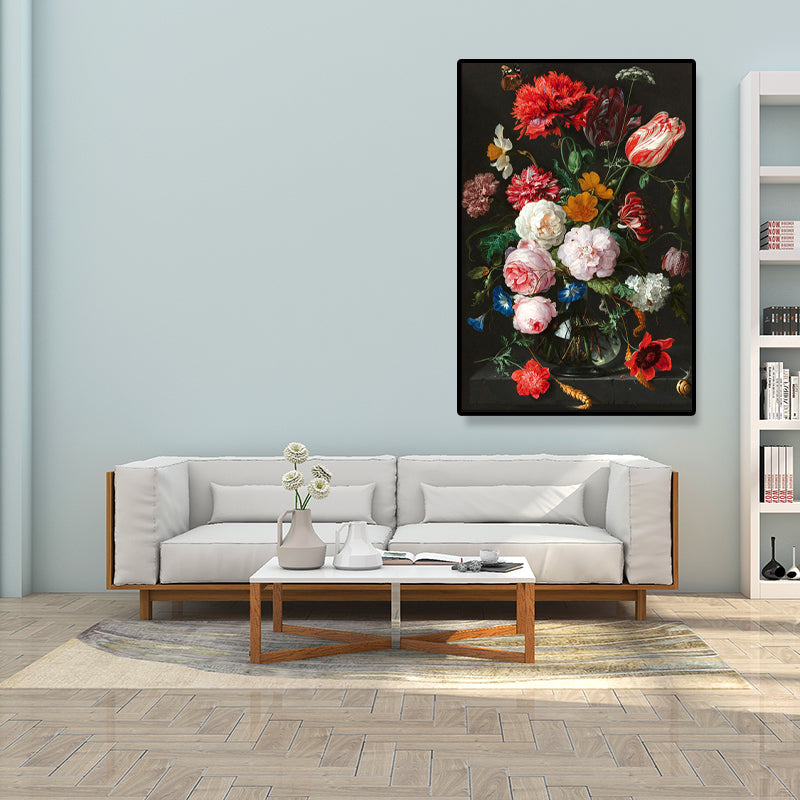 Traditional Bright Flower Wall Art Canvas Textured Red Painting for Living Room (Multiple Size Options) Clearhalo 'Art Gallery' 'Canvas Art' 'Traditional' Arts' 1706388