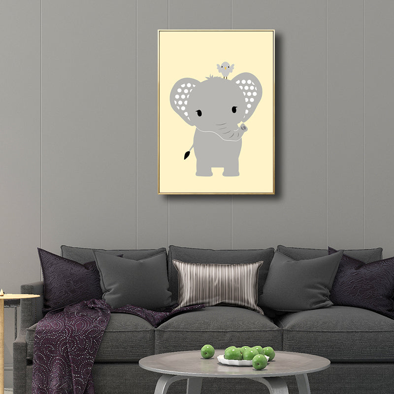 Children's Art Cartoon Animals Painting in Soft Color Textured Canvas for Kids Room Clearhalo 'Art Gallery' 'Canvas Art' 'Kids' Arts' 1706404