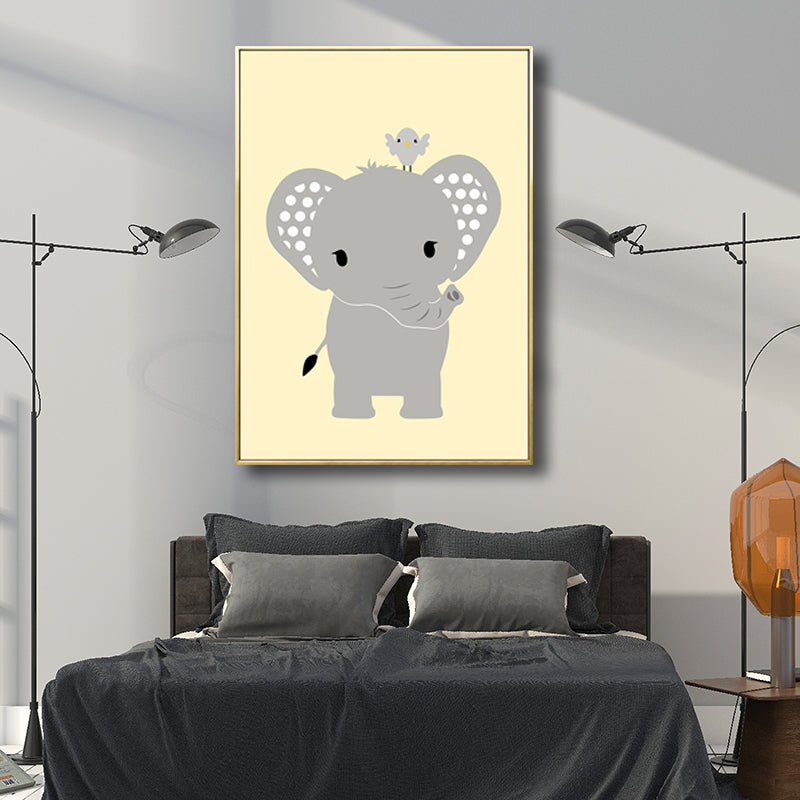 Children's Art Cartoon Animals Painting in Soft Color Textured Canvas for Kids Room Clearhalo 'Art Gallery' 'Canvas Art' 'Kids' Arts' 1706406