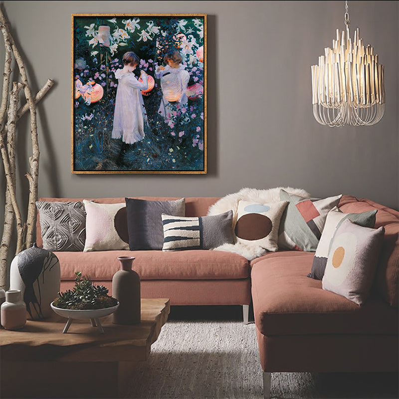 Children and Lantern Activity Painting Traditional Canvas Wall Art, Multiple Sizes White Clearhalo 'Art Gallery' 'Canvas Art' 'Traditional' Arts' 1706408