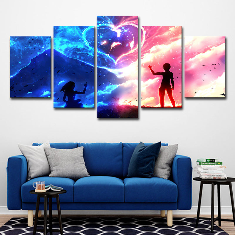 Romantic Heart-Shaped Cloud Wall Art for Living Room, Pink and Blue, Multi-Piece Pink Clearhalo 'Art Gallery' 'Canvas Art' 'Kids' Arts' 1706415