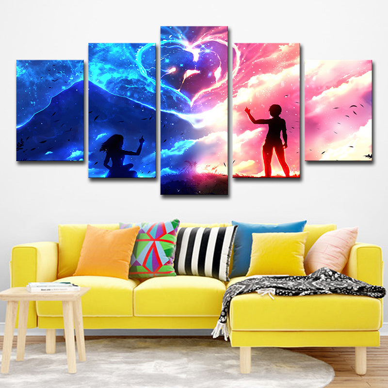 Romantic Heart-Shaped Cloud Wall Art for Living Room, Pink and Blue, Multi-Piece Clearhalo 'Art Gallery' 'Canvas Art' 'Kids' Arts' 1706416