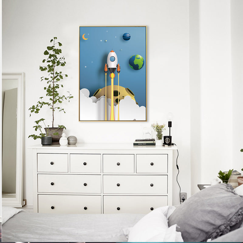 Outer Space Canvas for Bathroom Illustration Painting Wall Print, Multiple Sizes Blue Clearhalo 'Art Gallery' 'Canvas Art' 'Kids' Arts' 1706433