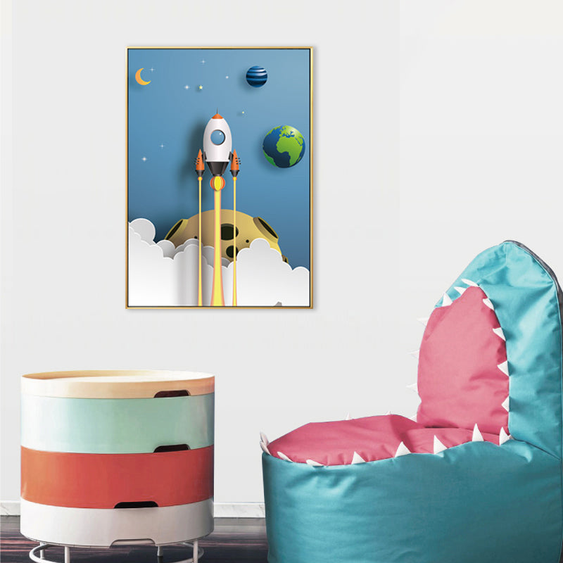 Outer Space Canvas for Bathroom Illustration Painting Wall Print, Multiple Sizes Clearhalo 'Art Gallery' 'Canvas Art' 'Kids' Arts' 1706434