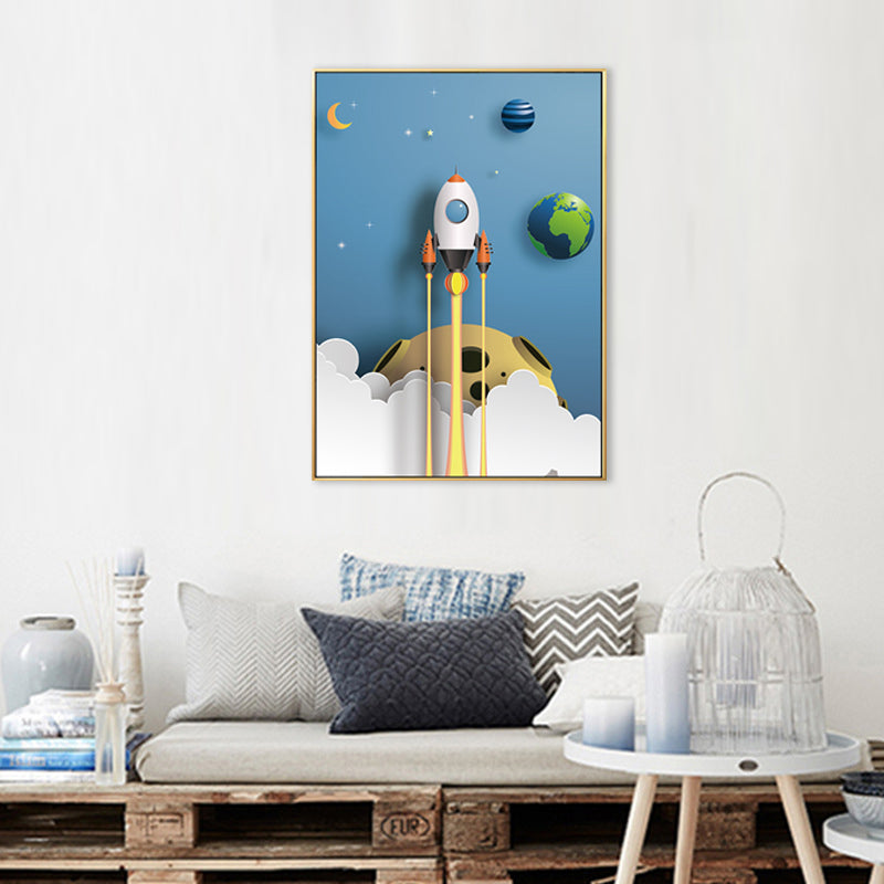 Outer Space Canvas for Bathroom Illustration Painting Wall Print, Multiple Sizes Clearhalo 'Art Gallery' 'Canvas Art' 'Kids' Arts' 1706435
