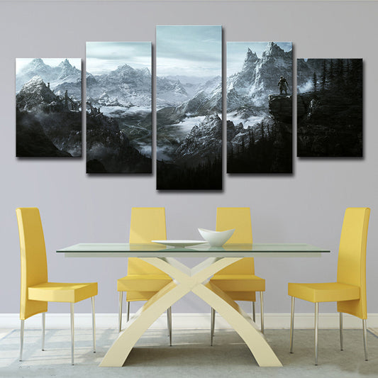 Elder Scrolls Mountains Wall Art Boys Bedroom Game Scene Print Canvas in Grey for Decor Clearhalo 'Art Gallery' 'Canvas Art' 'Kids' Arts' 1706443