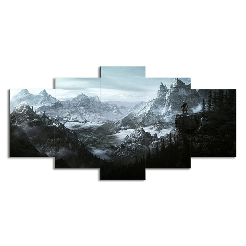Elder Scrolls Mountains Wall Art Boys Bedroom Game Scene Print Canvas in Grey for Decor Clearhalo 'Art Gallery' 'Canvas Art' 'Kids' Arts' 1706444