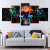 Multicolored Skull Skeleton Wall Art Multi-Piece Kids Style Bedroom Canvas Print on Black Black Clearhalo 'Art Gallery' 'Canvas Art' 'Kids' Arts' 1706459