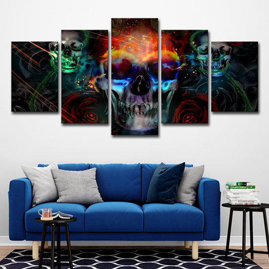 Multicolored Skull Skeleton Wall Art Multi-Piece Kids Style Bedroom Canvas Print on Black Clearhalo 'Art Gallery' 'Canvas Art' 'Kids' Arts' 1706461