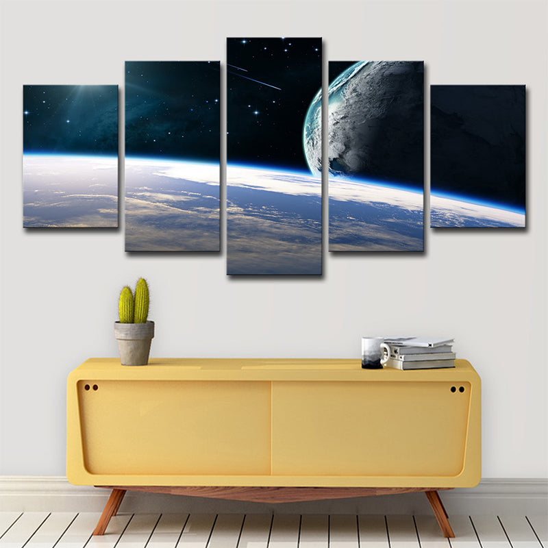 Planets and Shooting Stars Canvas Multi-Piece Science Fiction Living Room Wall Art in Blue Blue Clearhalo 'Art Gallery' 'Canvas Art' 'Kids' Arts' 1706466