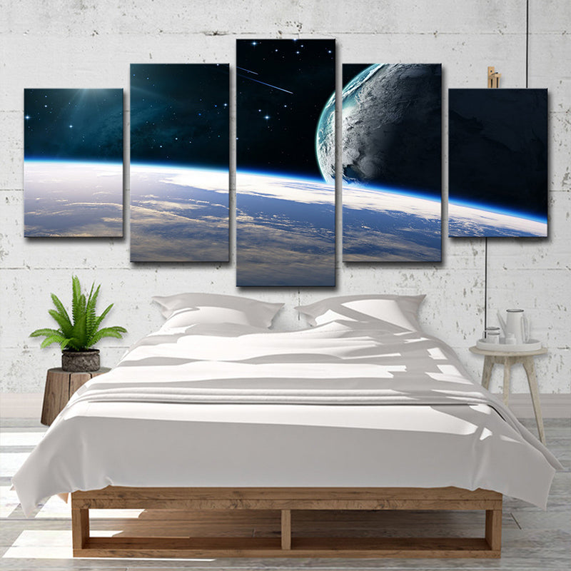 Planets and Shooting Stars Canvas Multi-Piece Science Fiction Living Room Wall Art in Blue Clearhalo 'Art Gallery' 'Canvas Art' 'Kids' Arts' 1706468