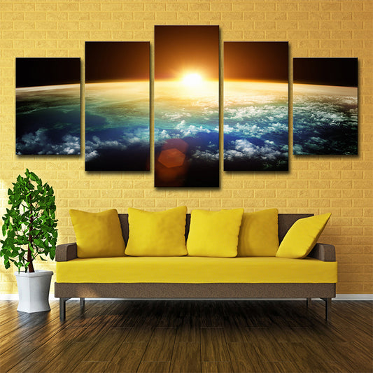 Gold Kids Wall Art Skyline View of Earth Sunrise Scenery Canvas Print for Room Gold Clearhalo 'Art Gallery' 'Canvas Art' 'Kids' Arts' 1706473