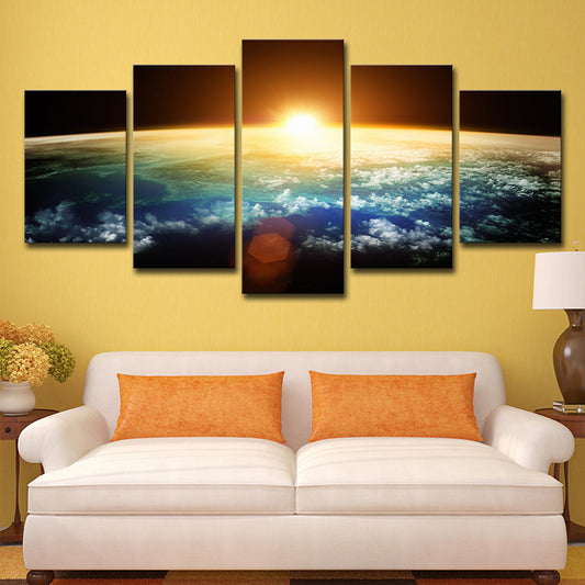 Gold Kids Wall Art Skyline View of Earth Sunrise Scenery Canvas Print for Room Clearhalo 'Art Gallery' 'Canvas Art' 'Kids' Arts' 1706474