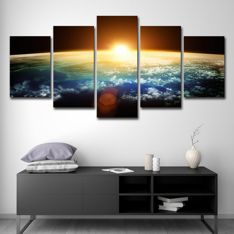 Gold Kids Wall Art Skyline View of Earth Sunrise Scenery Canvas Print for Room Clearhalo 'Art Gallery' 'Canvas Art' 'Kids' Arts' 1706475