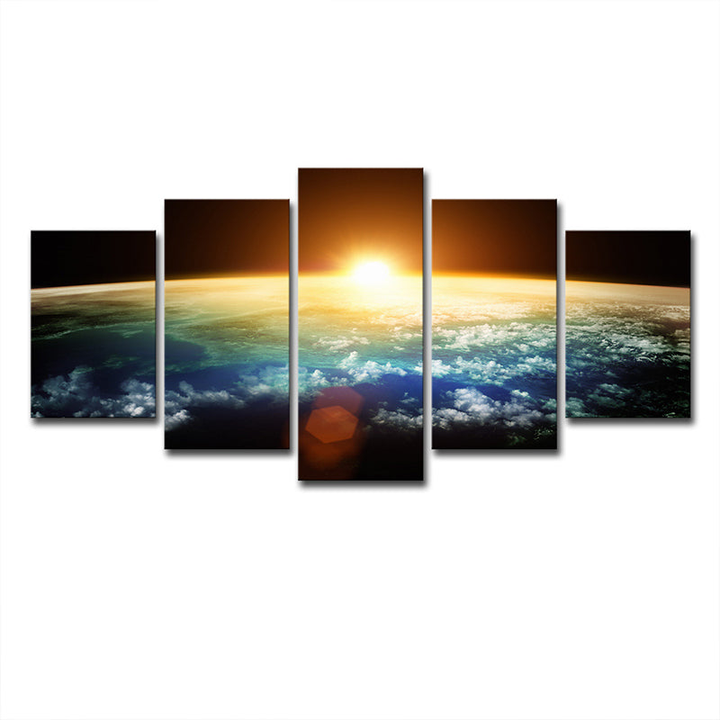 Gold Kids Wall Art Skyline View of Earth Sunrise Scenery Canvas Print for Room Clearhalo 'Art Gallery' 'Canvas Art' 'Kids' Arts' 1706476