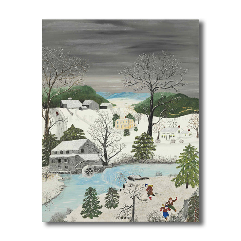Children in the Snow Painting White Vintage Wall Art Decor for Bedroom (Multiple Size Options) Clearhalo 'Art Gallery' 'Canvas Art' 'Country Art Gallery' 'French Country' 'Rustic' Arts' 1706483
