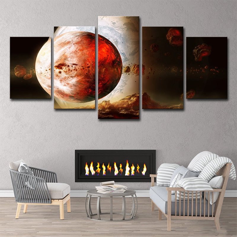 Sci-Fi Canvas Art in Red Digital Print Outer Space Planet Wall Decor for House Interior Red Clearhalo 'Art Gallery' 'Canvas Art' 'Kids' Arts' 1706553