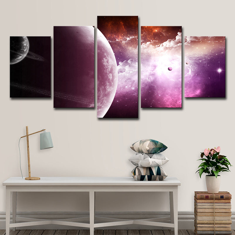 Nebula and Planet Wall Art Fictional Splendid Space Scenery Canvas Print in Purple Purple Clearhalo 'Art Gallery' 'Canvas Art' 'Kids' Arts' 1706566