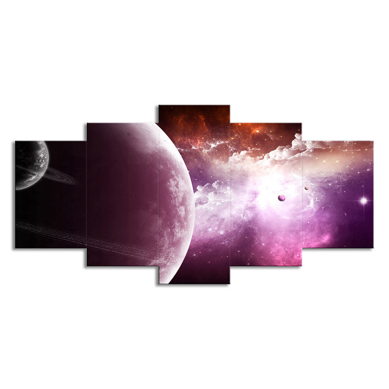 Nebula and Planet Wall Art Fictional Splendid Space Scenery Canvas Print in Purple Clearhalo 'Art Gallery' 'Canvas Art' 'Kids' Arts' 1706569