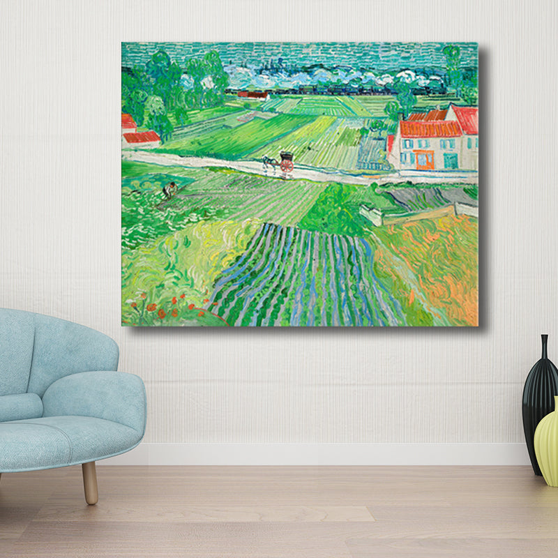 Wheat Field Scenery Wall Art Textured Vintage Bedroom Canvas Print in Pastel Color Green Clearhalo 'Art Gallery' 'Canvas Art' 'Country Art Gallery' 'French Country' 'Rustic' Arts' 1706595