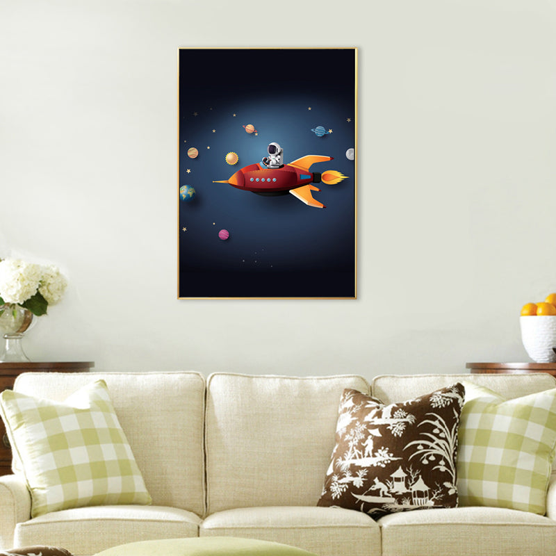 Illustration Painting Modern Art Planet and Astronaut in Soft Color, Multiple Sizes Blue Clearhalo 'Art Gallery' 'Canvas Art' 'Contemporary Art Gallery' 'Modern' Arts' 1706617