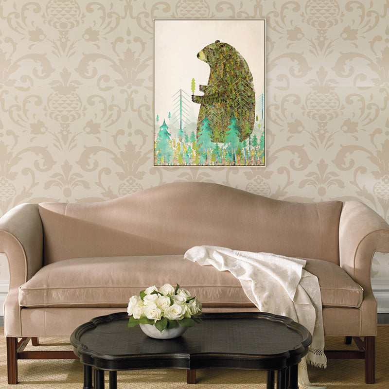 Fun Forest Bear Wall Art Kids Bedroom Animal Drawing Canvas Print in Pastel Color Clearhalo 'Art Gallery' 'Canvas Art' 'Kids' Arts' 1706644
