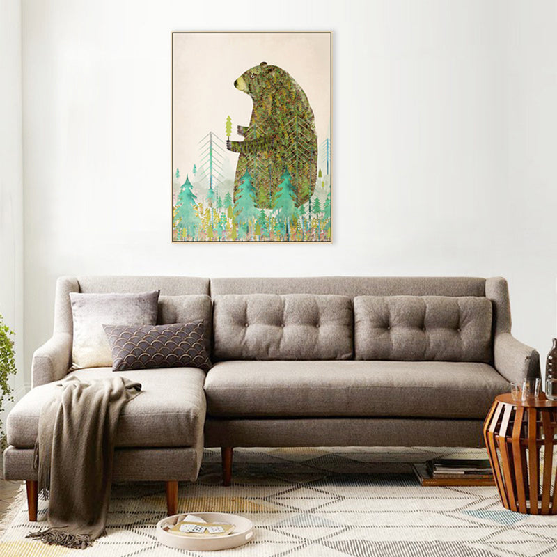 Fun Forest Bear Wall Art Kids Bedroom Animal Drawing Canvas Print in Pastel Color Clearhalo 'Art Gallery' 'Canvas Art' 'Kids' Arts' 1706645
