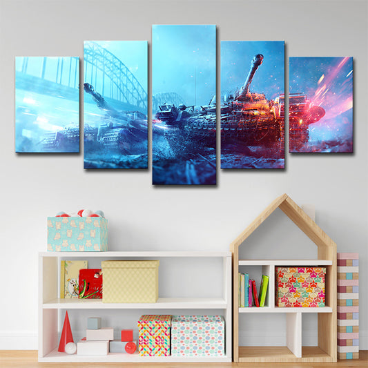 Blue Space Fight Tank Art Print Multi-Piece Fictional Living Room Wall Decoration Blue Clearhalo 'Art Gallery' 'Canvas Art' 'Kids' Arts' 1706647