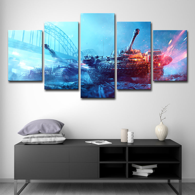 Blue Space Fight Tank Art Print Multi-Piece Fictional Living Room Wall Decoration Clearhalo 'Art Gallery' 'Canvas Art' 'Kids' Arts' 1706648