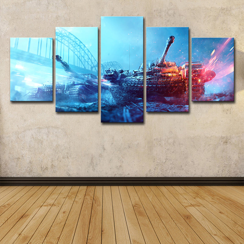 Blue Space Fight Tank Art Print Multi-Piece Fictional Living Room Wall Decoration Clearhalo 'Art Gallery' 'Canvas Art' 'Kids' Arts' 1706649