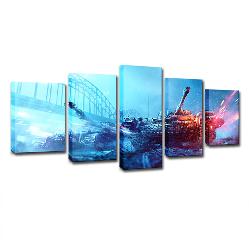 Blue Space Fight Tank Art Print Multi-Piece Fictional Living Room Wall Decoration Clearhalo 'Art Gallery' 'Canvas Art' 'Kids' Arts' 1706650