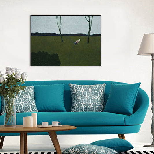Farmhouse Natural Scenery Wall Art Dark Color Textured Canvas Print for Living Room Green