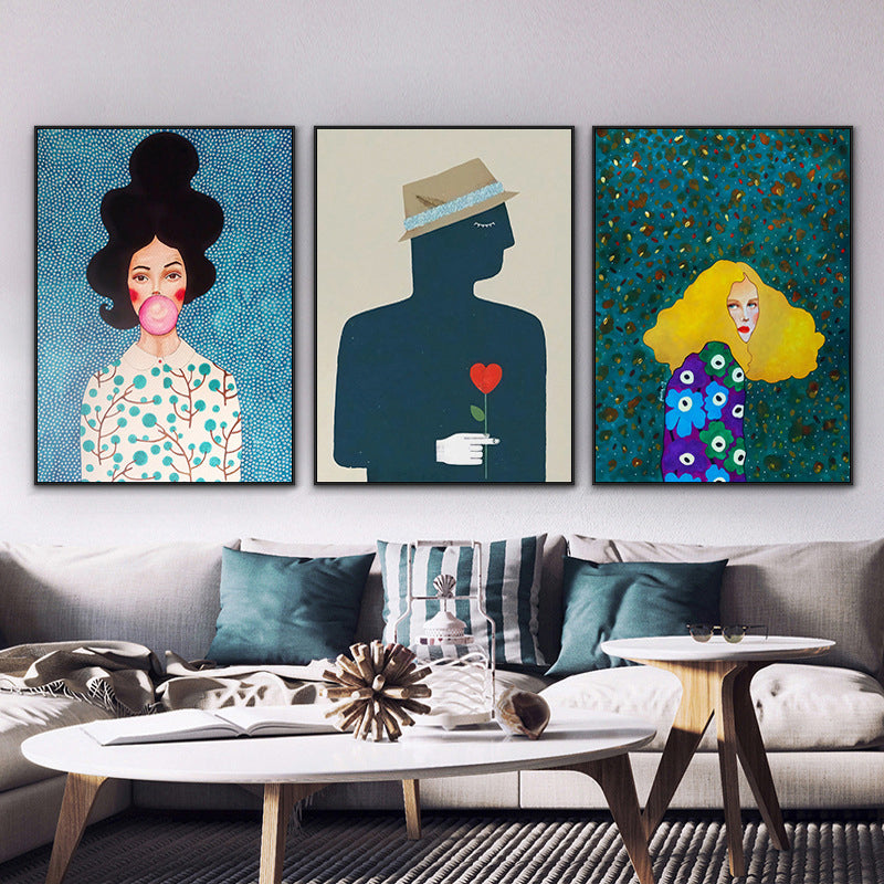 Illustration Figure Drawing Canvas Wall Art for Family Room, Pastel Color, Textured Clearhalo 'Art Gallery' 'Canvas Art' 'Kids' Arts' 1706729