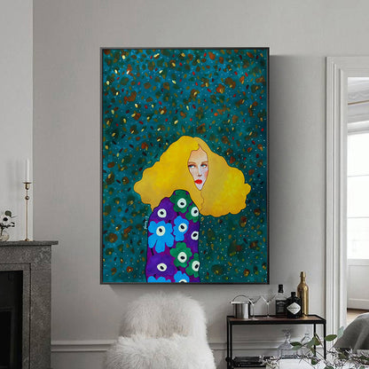 Illustration Figure Drawing Canvas Wall Art for Family Room, Pastel Color, Textured Green Clearhalo 'Art Gallery' 'Canvas Art' 'Kids' Arts' 1706730