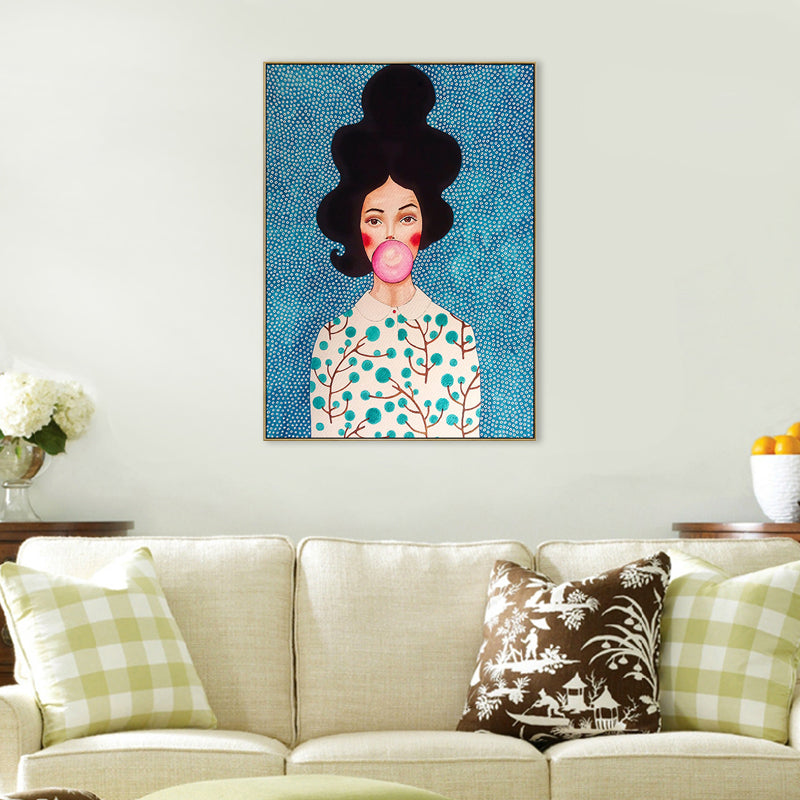 Illustration Figure Drawing Canvas Wall Art for Family Room, Pastel Color, Textured Blue Clearhalo 'Art Gallery' 'Canvas Art' 'Kids' Arts' 1706737