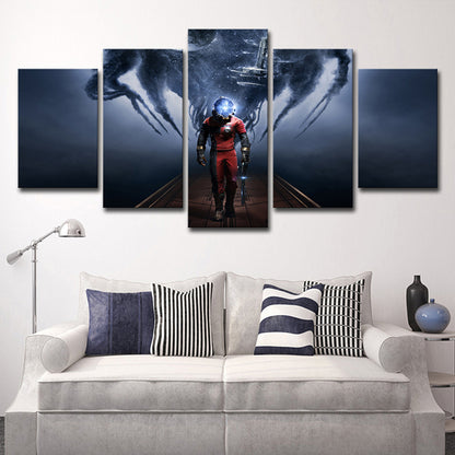 Prey Video Game Scene Canvas Art Kids Multi-Piece Wall Decor in Blue for Bedroom Blue Clearhalo 'Art Gallery' 'Canvas Art' 'Kids' Arts' 1706760
