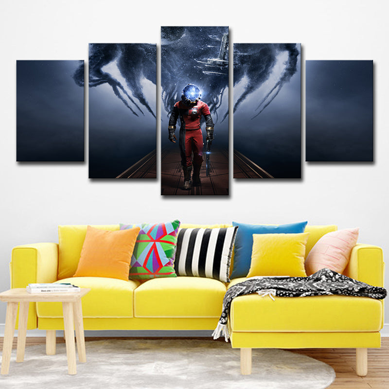 Prey Video Game Scene Canvas Art Kids Multi-Piece Wall Decor in Blue for Bedroom Clearhalo 'Art Gallery' 'Canvas Art' 'Kids' Arts' 1706761