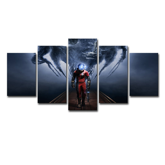 Prey Video Game Scene Canvas Art Kids Multi-Piece Wall Decor in Blue for Bedroom Clearhalo 'Art Gallery' 'Canvas Art' 'Kids' Arts' 1706763