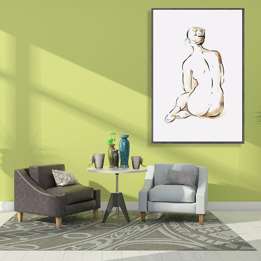 Light Yellow Minimalism Art Nude Women Wall Print for Kitchen, Multiple Sizes Options Clearhalo 'Art Gallery' 'Canvas Art' 'Contemporary Art Gallery' 'Contemporary Art' 'Minimalism' 'Minimalist Art Gallery' 'Scandinavian' Arts' 1706803
