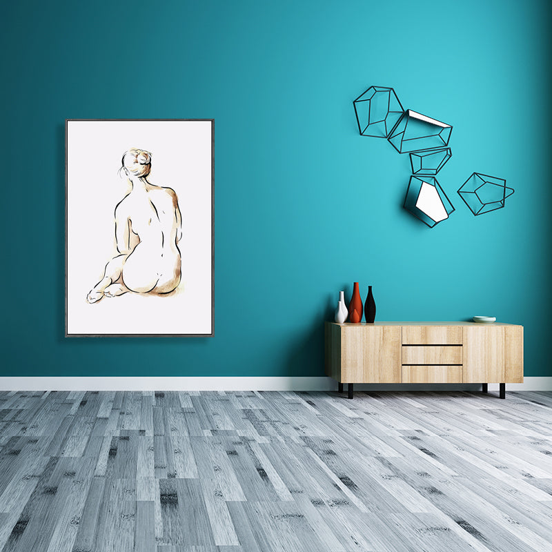Light Yellow Minimalism Art Nude Women Wall Print for Kitchen, Multiple Sizes Options Clearhalo 'Art Gallery' 'Canvas Art' 'Contemporary Art Gallery' 'Contemporary Art' 'Minimalism' 'Minimalist Art Gallery' 'Scandinavian' Arts' 1706804