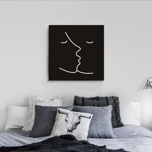 Kissing Faces Painting Black Canvas Wall Art Print Textured, Multiple Sizes Available Black Clearhalo 'Art Gallery' 'Canvas Art' 'Contemporary Art Gallery' 'Contemporary Art' 'Minimalism' 'Minimalist Art Gallery' 'Scandinavian' Arts' 1706809