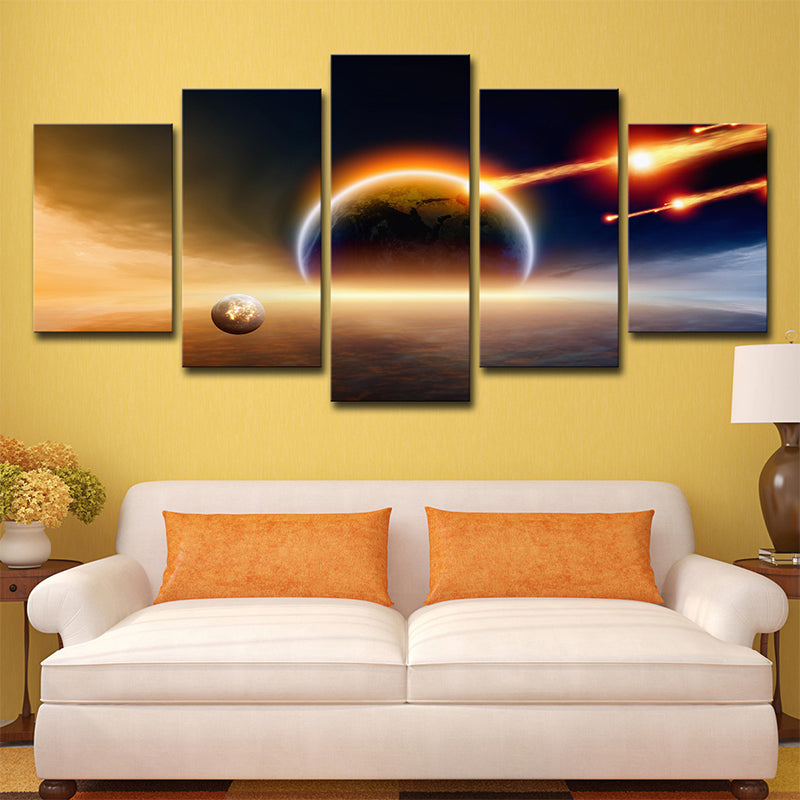 Orange Planet Killer Asteroid Canvas Wall Art Multi-Piece Wall Decor for Sitting Room Orange Clearhalo 'Art Gallery' 'Canvas Art' 'Kids' Arts' 1706834