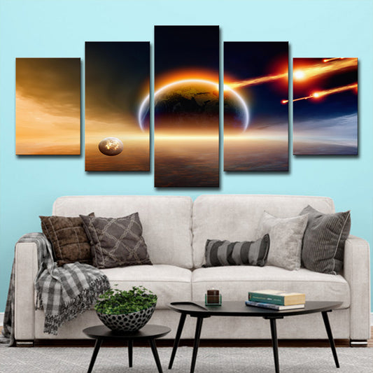 Orange Planet Killer Asteroid Canvas Wall Art Multi-Piece Wall Decor for Sitting Room Clearhalo 'Art Gallery' 'Canvas Art' 'Kids' Arts' 1706835