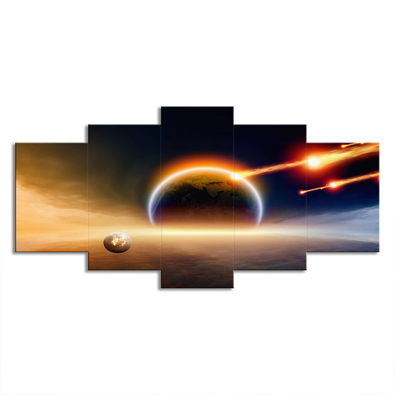 Orange Planet Killer Asteroid Canvas Wall Art Multi-Piece Wall Decor for Sitting Room Clearhalo 'Art Gallery' 'Canvas Art' 'Kids' Arts' 1706837