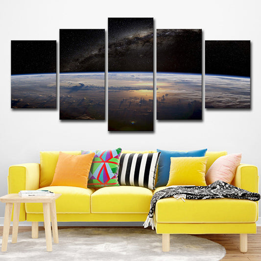 Sci-Fi Milky Way Canvas Print Black Aerial View of Planet Skyline Wall Art Decor Black Clearhalo 'Art Gallery' 'Canvas Art' 'Kids' Arts' 1706847